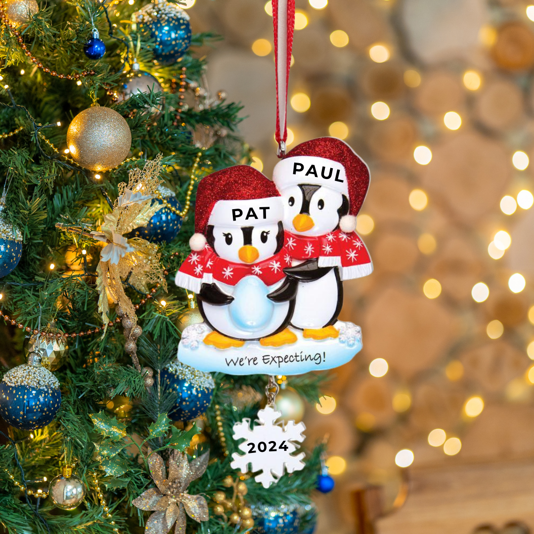 Personalized We're expecting Penguins Ornament - Custom Holiday Gift