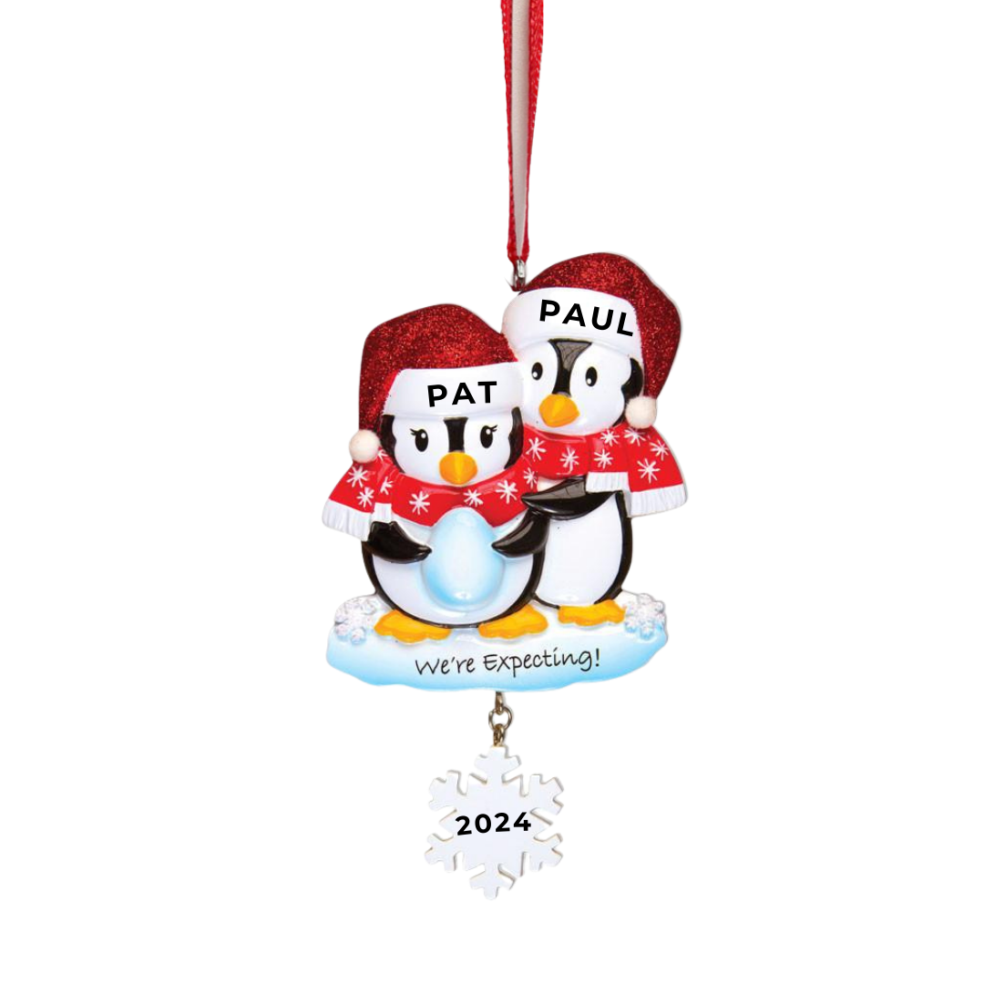 Personalized We're expecting Penguins Ornament - Custom Holiday Gift