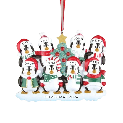 Personalized Winter Penguin Family of 8 Ornament - Custom Holiday Gift