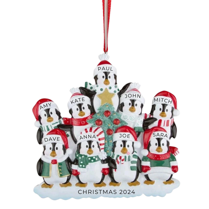 Personalized Winter Penguin Family of 9 Ornament - Custom Holiday Gift