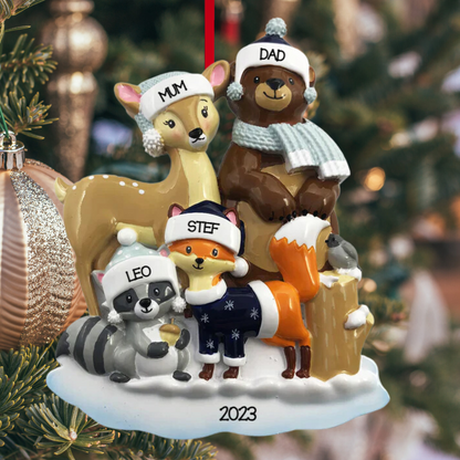 Personalized Woodland Family of 4 Ornament - Custom Holiday Gift