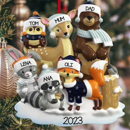 Personalized Woodland Family of 6 Ornament - Custom Holiday Gift