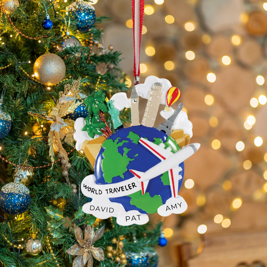 Personalized World Traveler Ornament - Custom Holiday Gift