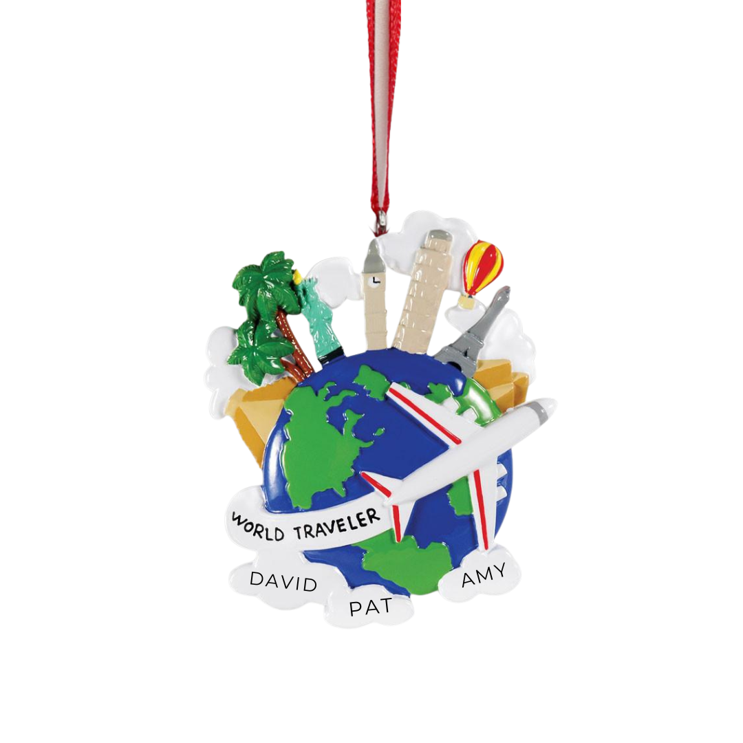 Personalized World Traveler Ornament - Custom Holiday Gift