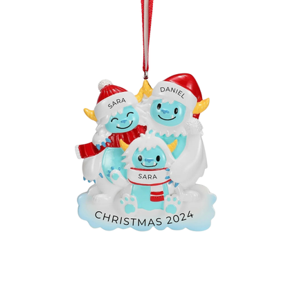 Personalized Yeti Family of 3 Ornament - Custom Holiday Gift