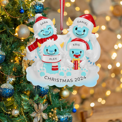 Personalized Yeti Family of 4 Ornament - Custom Holiday Gift