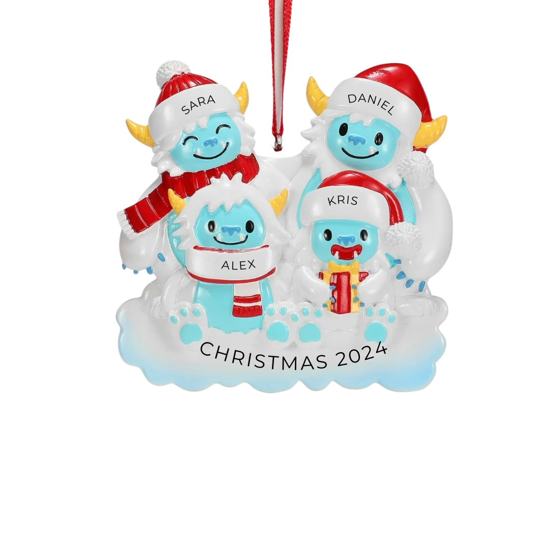 Personalized Yeti Family of 4 Ornament - Custom Holiday Gift