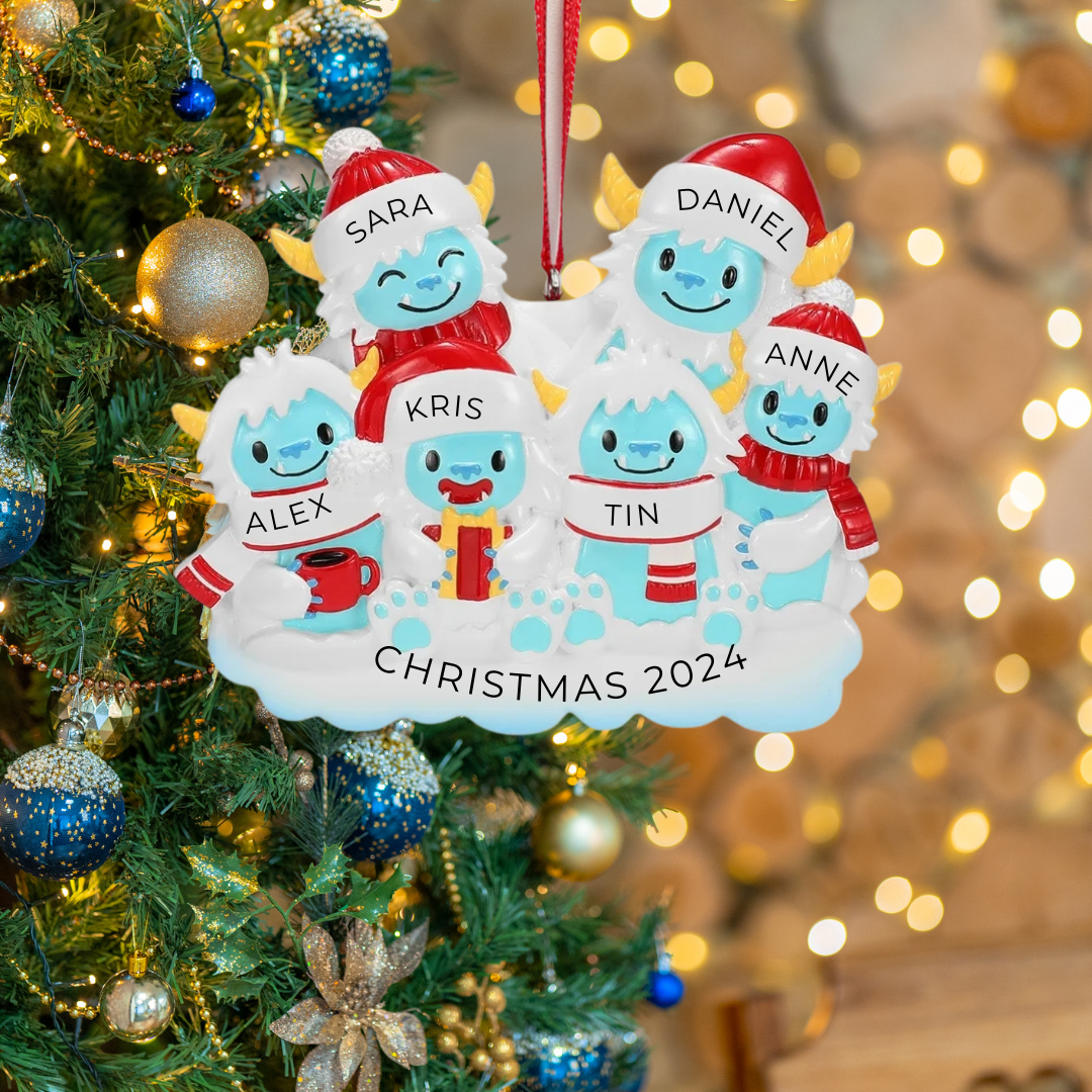 Personalized Yeti Family of 6 Ornament - Custom Holiday Gift