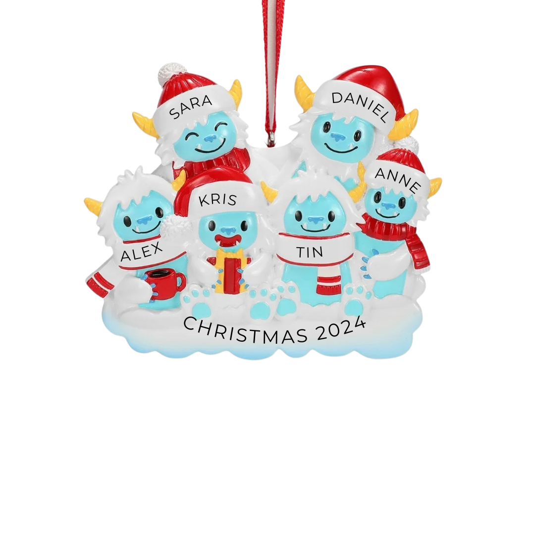 Personalized Yeti Family of 6 Ornament - Custom Holiday Gift