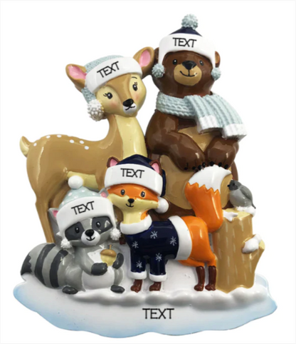 Beautiful Mixed Animal Family of 4 Christmas Ornament