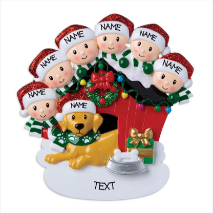 Family of 6 with dog Ornament