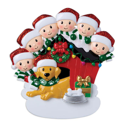 Family of 6 with dog Ornament