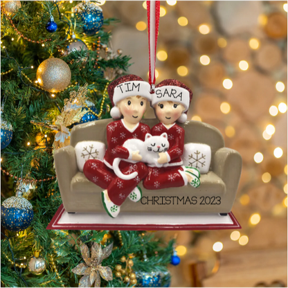 Family with Cat (Couple to Family of 6) Ornament