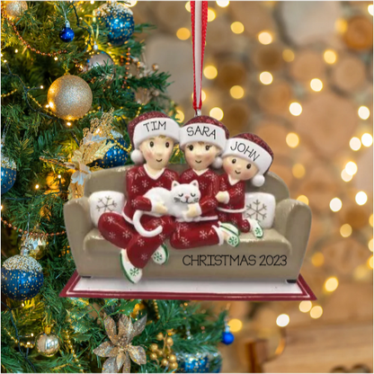 Family with Cat (Couple to Family of 6) Ornament