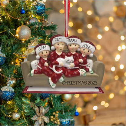 Family with Cat (Couple to Family of 6) Ornament