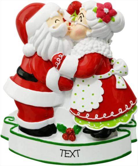 Mr & Mrs Claus kiss Ornament