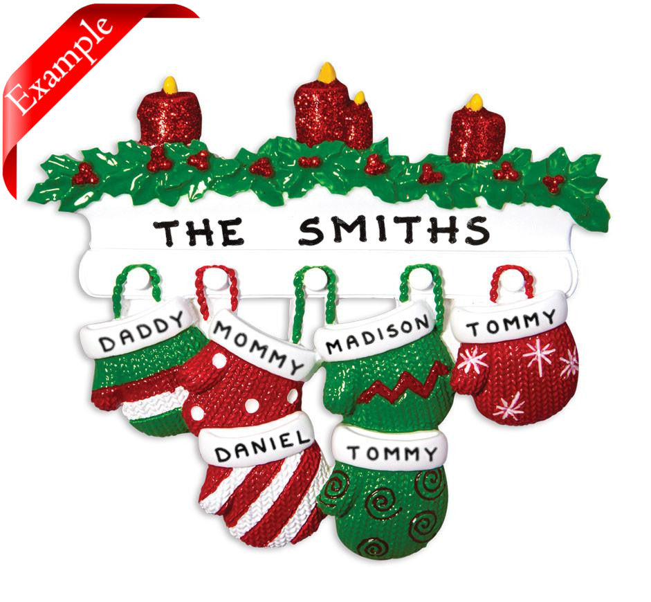 Mitten Family of 6 Ornament - Personalized by Santa - Canada