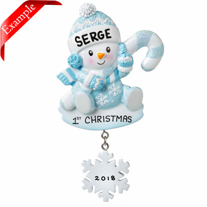 Snowbaby with Candy Cane - Blue Ornament - Personalized by Santa - Canada