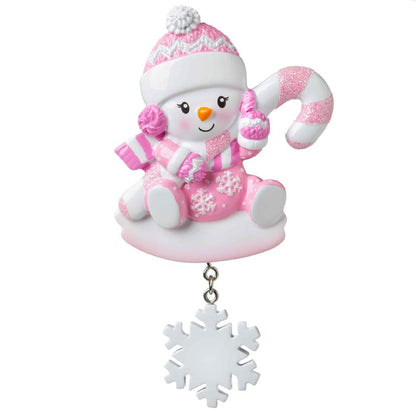 Snowbaby with Candy Cane - Pink Ornament - Personalized by Santa - Canada