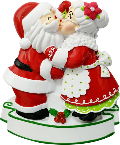 Mr & Mrs Claus kiss Ornament