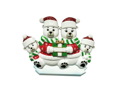 Polar Bear Family of 4 Ornament - Personalized by Santa - Canada