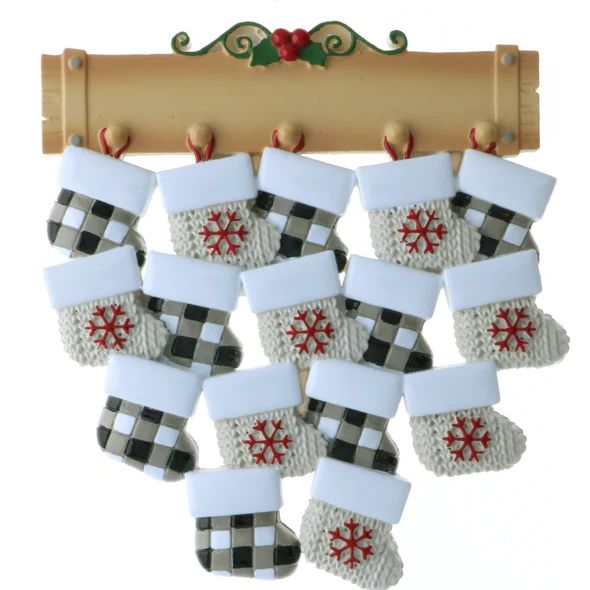 Mantle with 16 Stockings Personalized Christmas Ornament