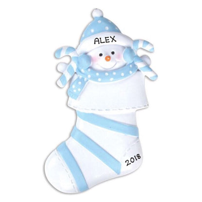 Snowbaby in Stocking - Blue Ornament - Personalized by Santa - Canada