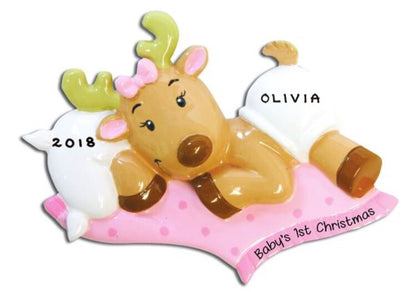 Baby Reindeer Girl Ornament - Personalized by Santa - Canada